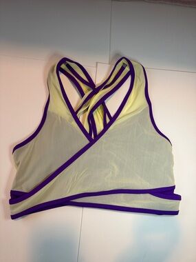 Fabletics Yellow Sheer Sports Bralette with Purple Trim